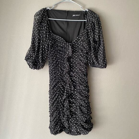 Zara sz M polka-dot mini fitted party‎ summer dress - Picture 3 of 11